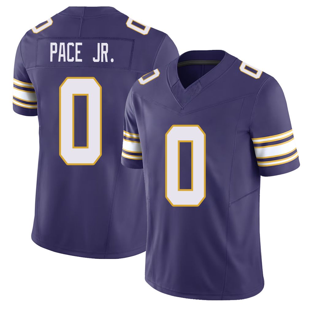 Minnesota #0 Pace Jr. Player Football V Neck Short Sleeve Purple Jersey Ivan For Men Youth Women Gift
