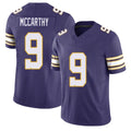 Minnesota #9 McCarthy Player Football V Neck Short Sleeve Purple Jersey J.J. For Men Youth Women Gift