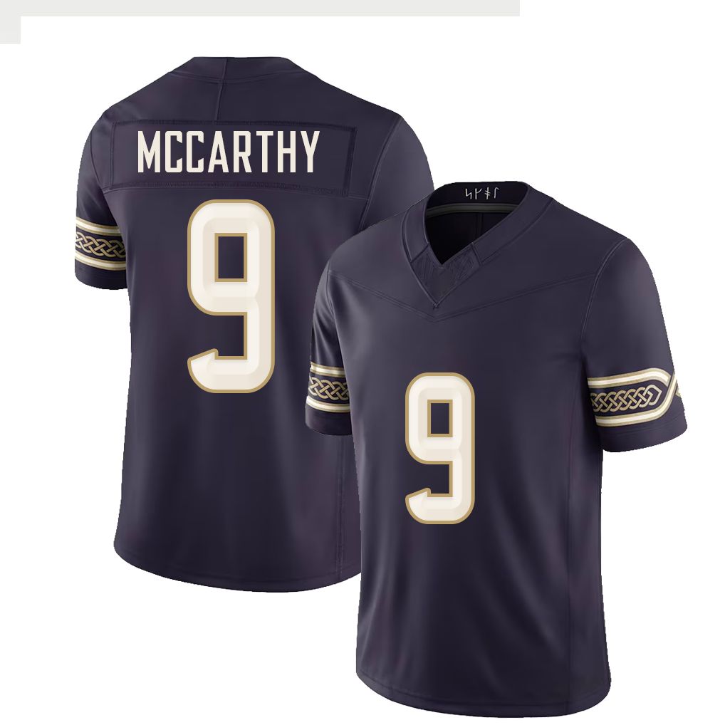 Minnesota #9 McCarthy Player Football V Neck Short Sleeve Purple Jersey J.J. For Men Youth Women Gift