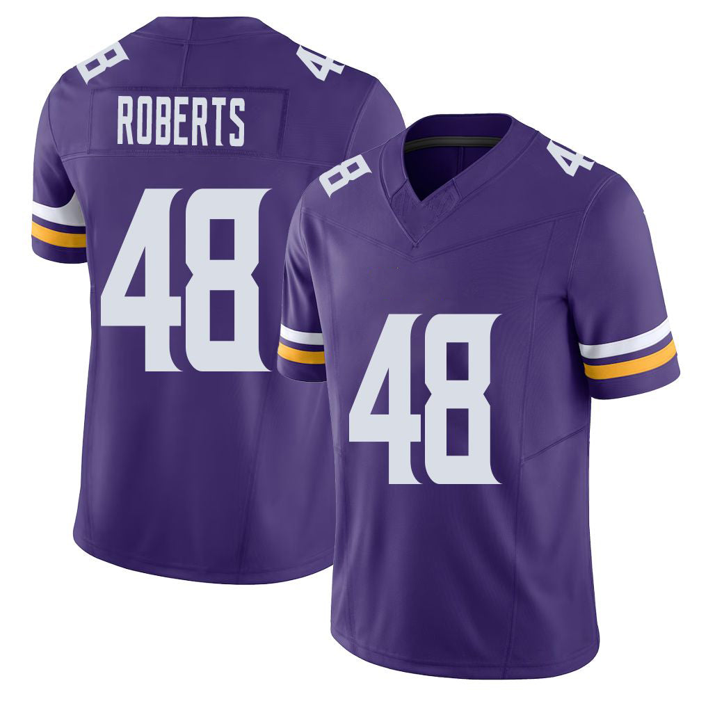 Minnesota #48 Roberts Player Football V Neck Short Sleeve Jersey Purple Jacob For Men Youth Women Gift
