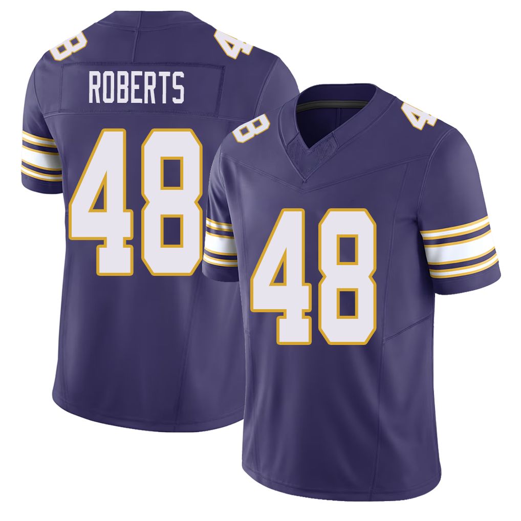 Minnesota #48 Roberts Player Football V Neck Short Sleeve Purple Jersey Jacob For Men Youth Women Gift