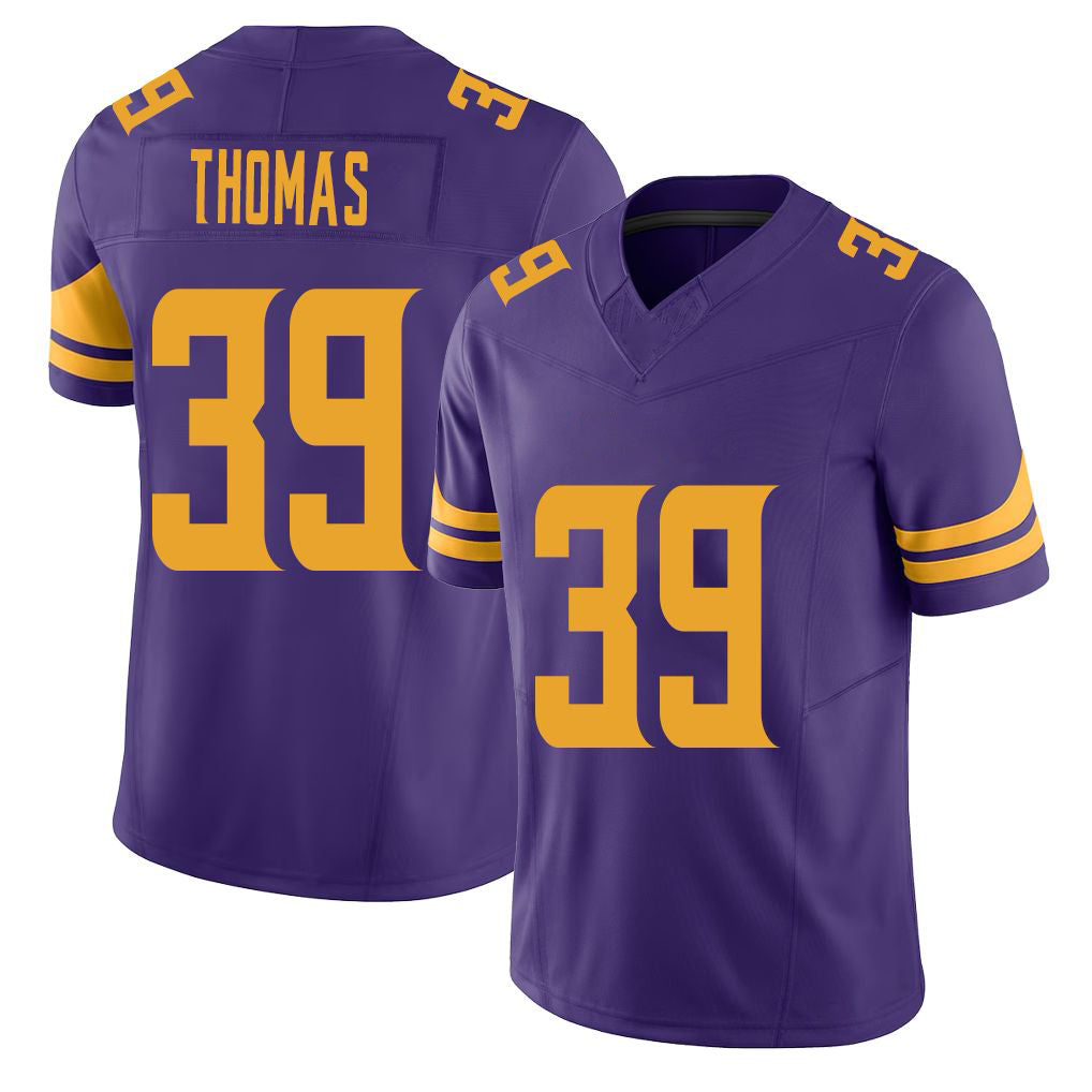 Minnesota #39 Thomas Purple Player Football V Neck Short Sleeve Jersey Jacob For Men Youth Women Gift