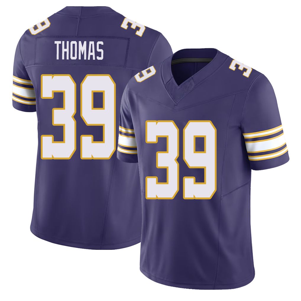 Minnesota #39 Thomas Player Football V Neck Short Sleeve Purple Jersey Jacob For Men Youth Women Gift