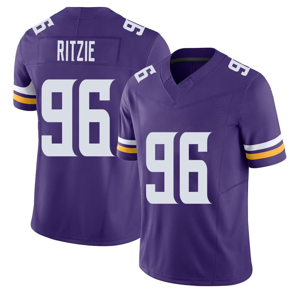 Minnesota #96 Ritzie Player Football V Neck Short Sleeve Jersey Purple Jahvaree For Men Youth Women Gift