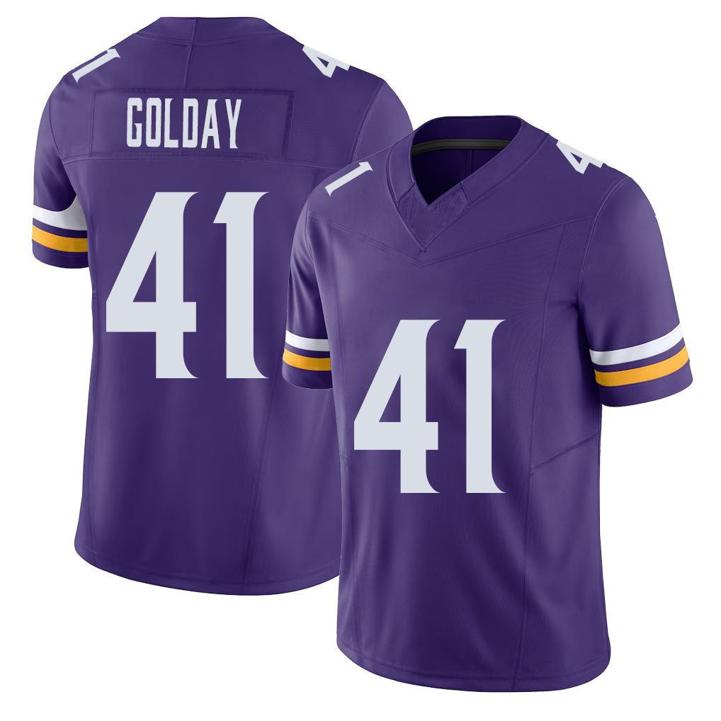 Minnesota #41 Golday Player Football V Neck Short Sleeve Jersey Purple Jake For Men Youth Women Gift