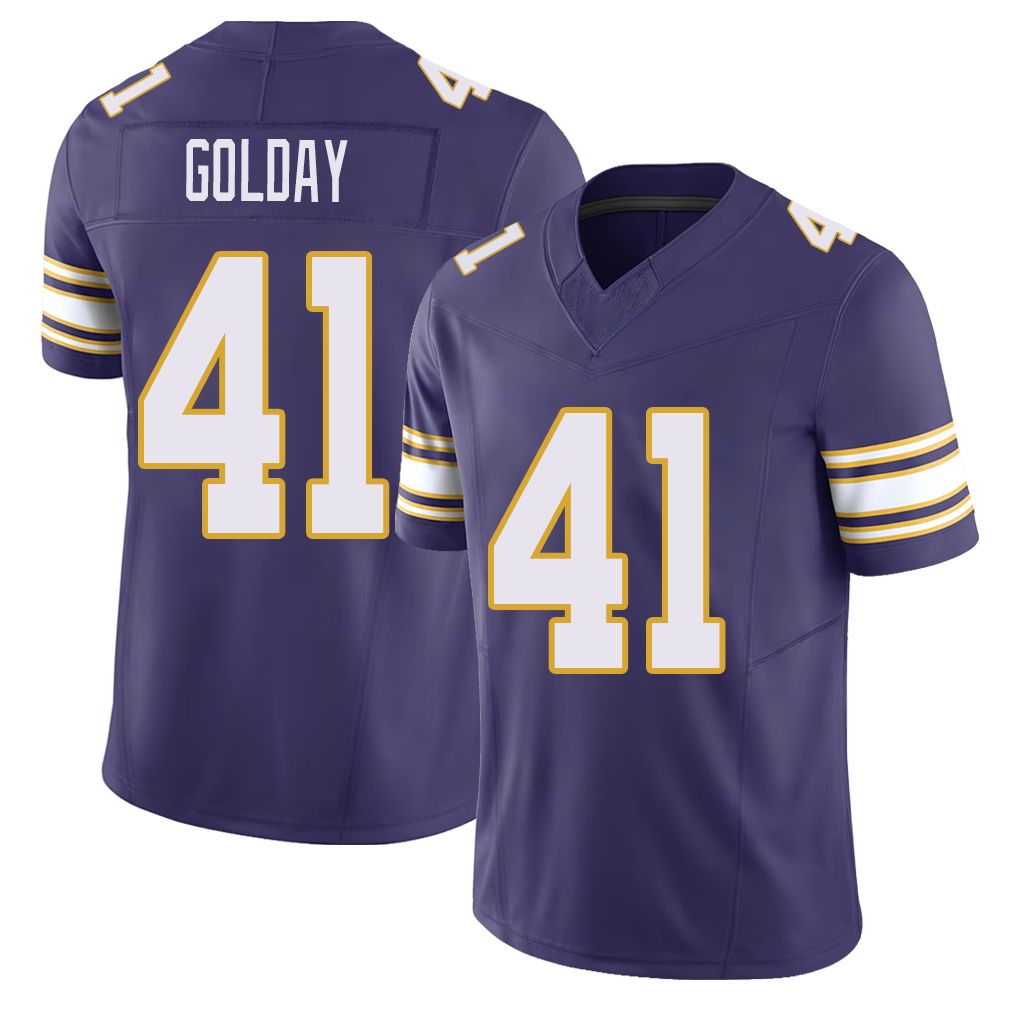 Minnesota #41 Golday Player Football V Neck Short Sleeve Purple Jersey Jake For Men Youth Women Gift