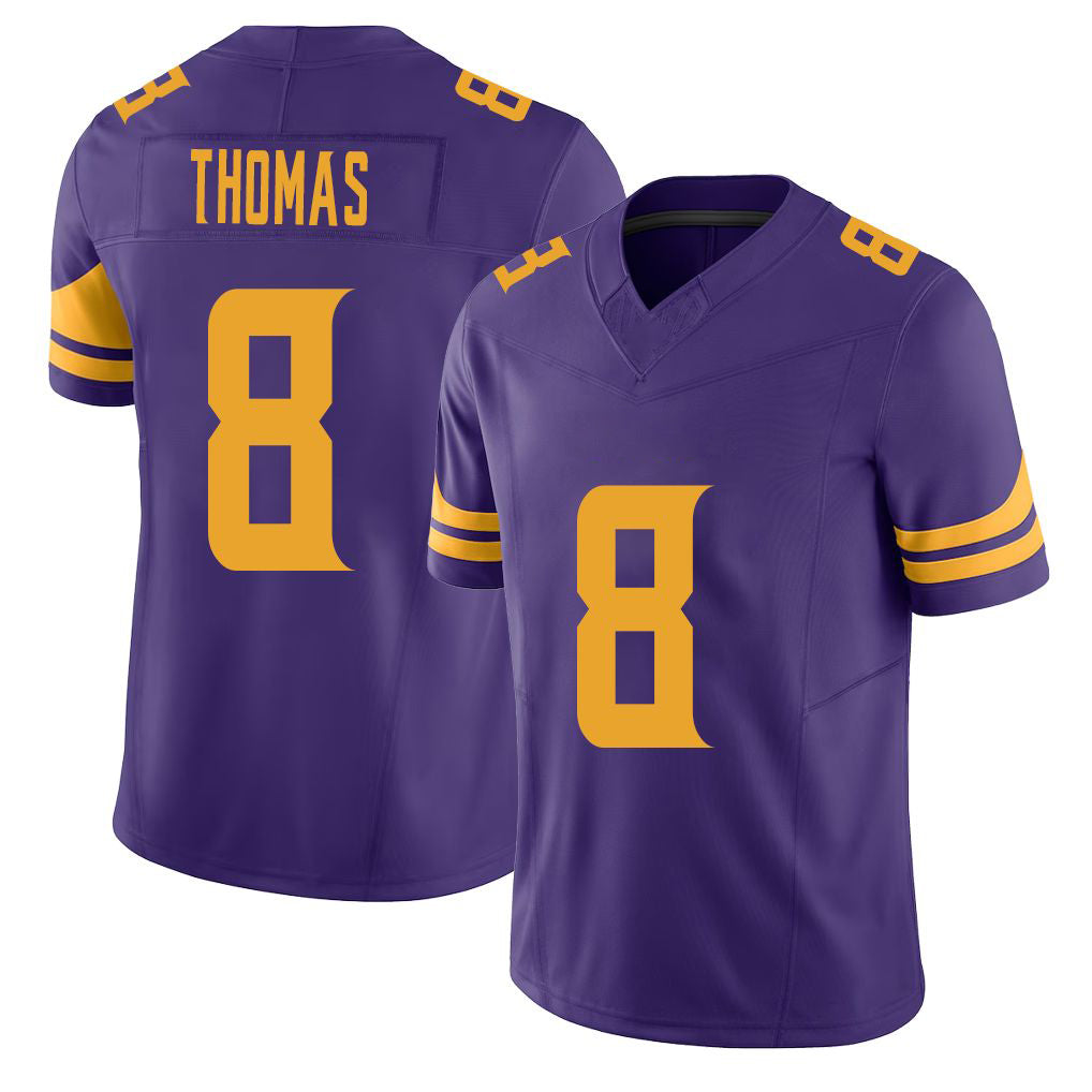 Minnesota #8 Thomas Purple Player Football V Neck Short Sleeve Jersey Jakobe For Men Youth Women Gift