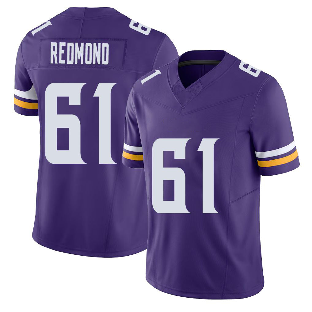 Minnesota #61 Redmond Player Football V Neck Short Sleeve Jersey Purple Jalen For Men Youth Women Gift
