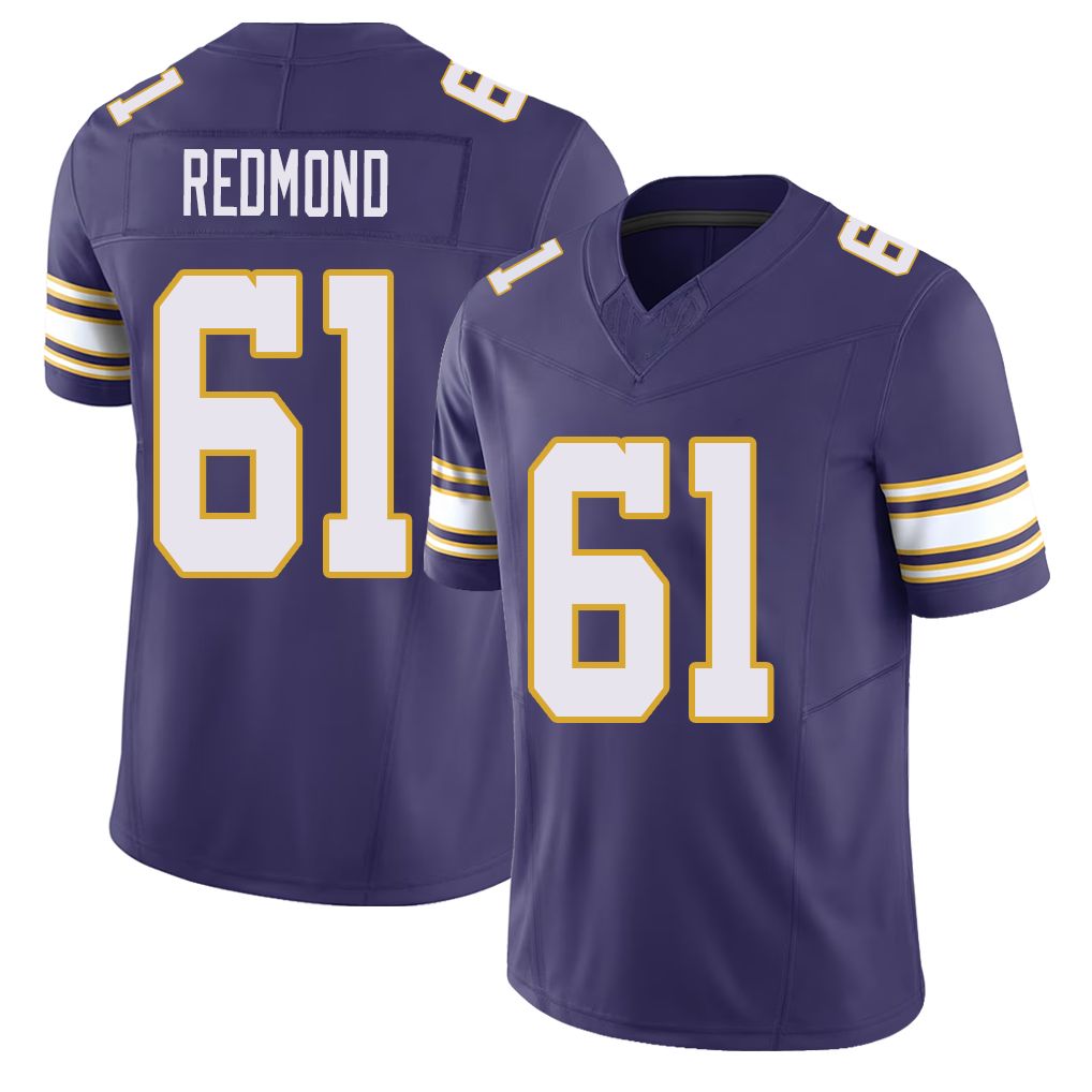 Minnesota #61 Redmond Player Football V Neck Short Sleeve Purple Jersey Jalen For Men Youth Women Gift