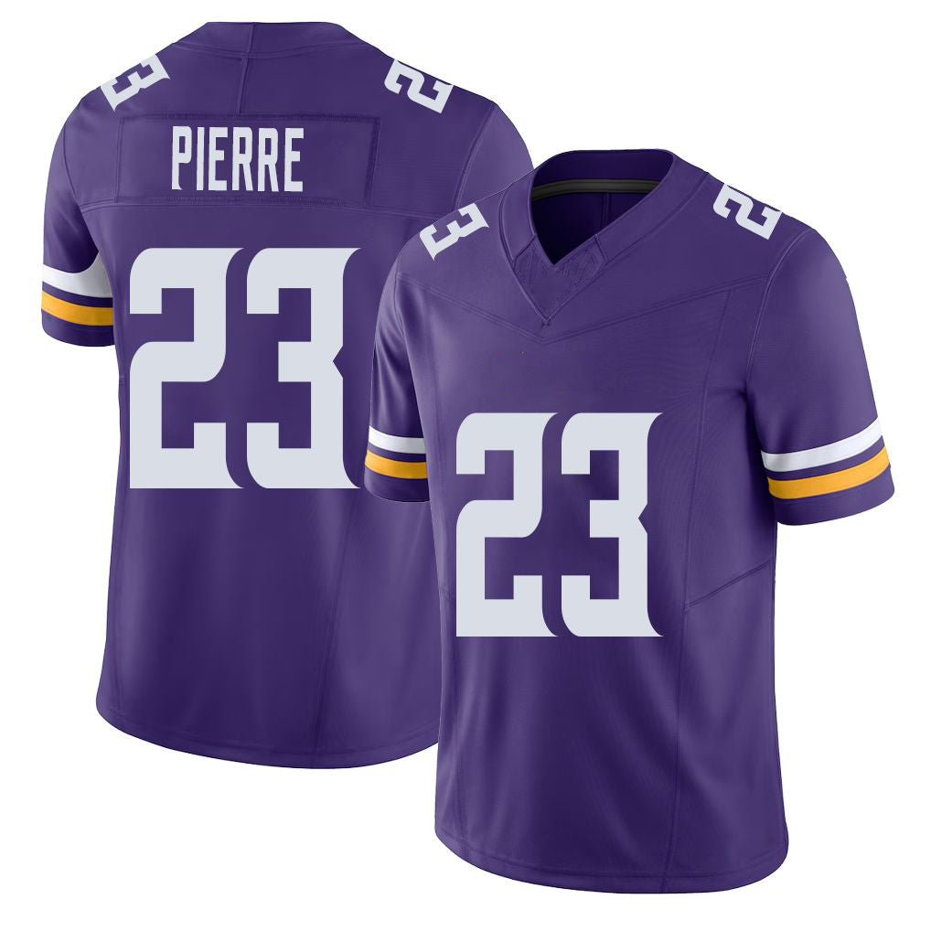 Minnesota #23 Pierre Player Football V Neck Short Sleeve Jersey Purple James For Men Youth Women Gift