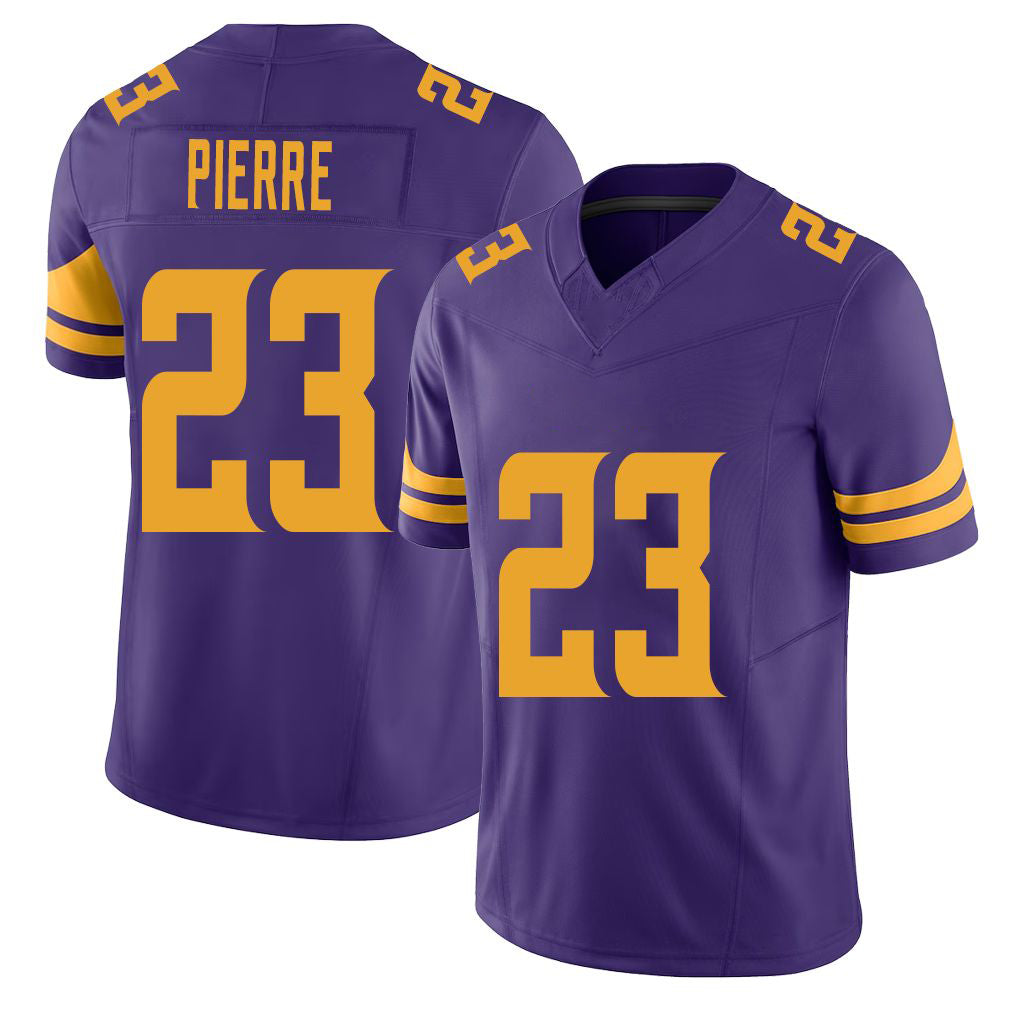 Minnesota #23 Pierre Purple Player Football V Neck Short Sleeve Jersey James For Men Youth Women Gift