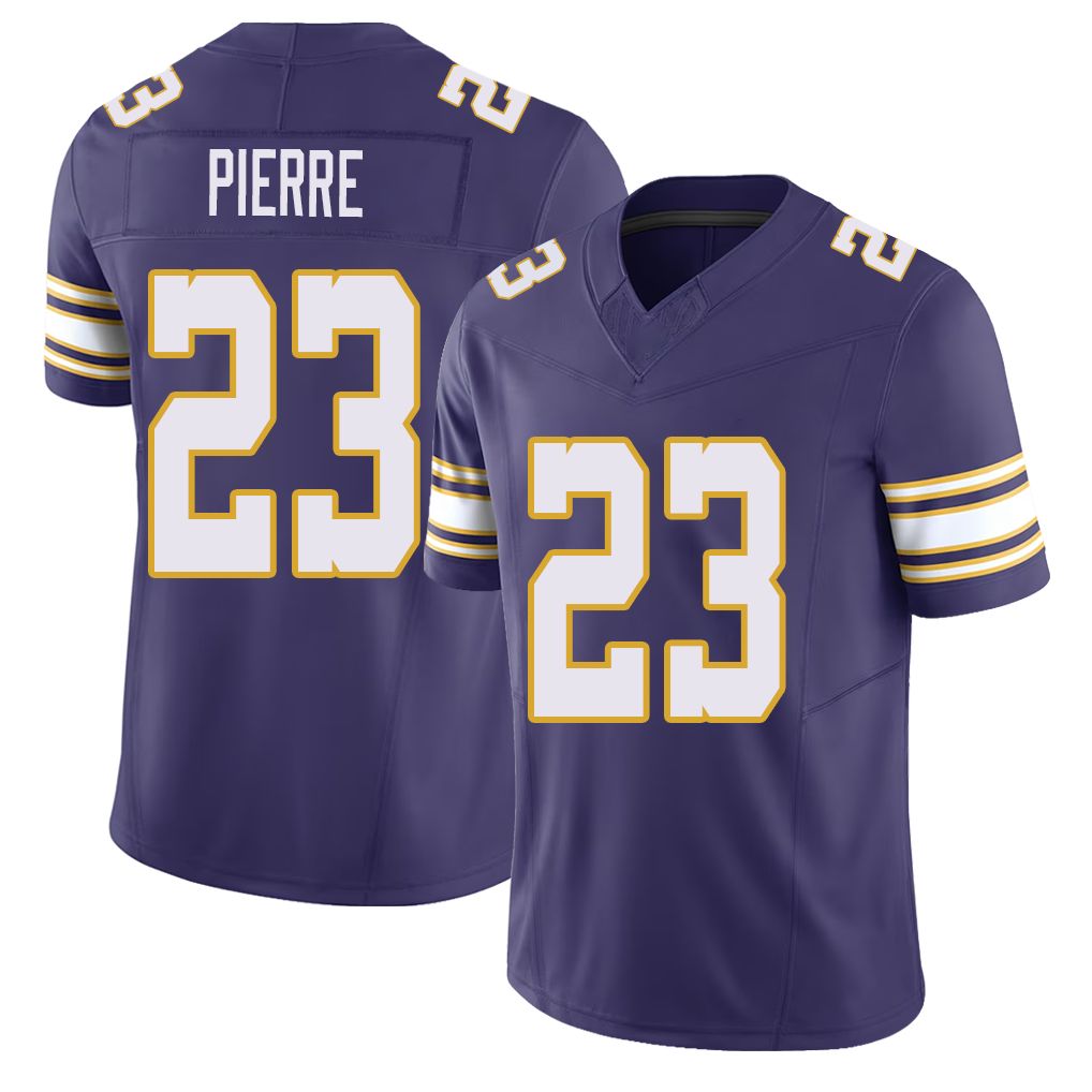 Minnesota #23 Pierre Player Football V Neck Short Sleeve Purple Jersey James For Men Youth Women Gift