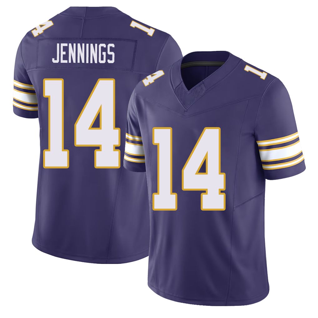 Minnesota #14 Jennings Player Football V Neck Short Sleeve Purple Jersey Jauan For Men Youth Women Gift