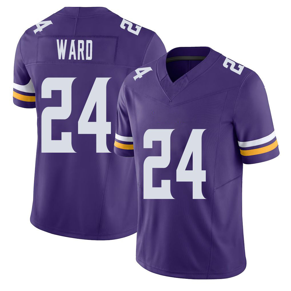 Minnesota #24 Ward Player Football V Neck Short Sleeve Jersey Purple Jay For Men Youth Women Gift