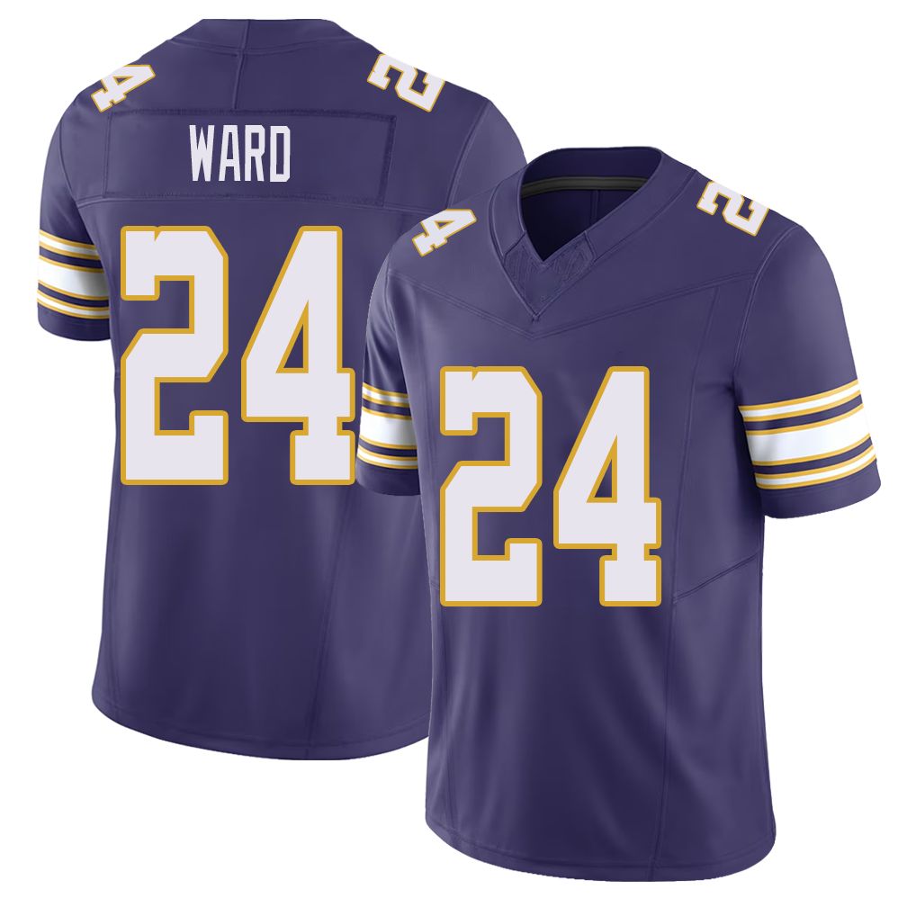 Minnesota #24 Ward Player Football V Neck Short Sleeve Purple Jersey Jay For Men Youth Women Gift