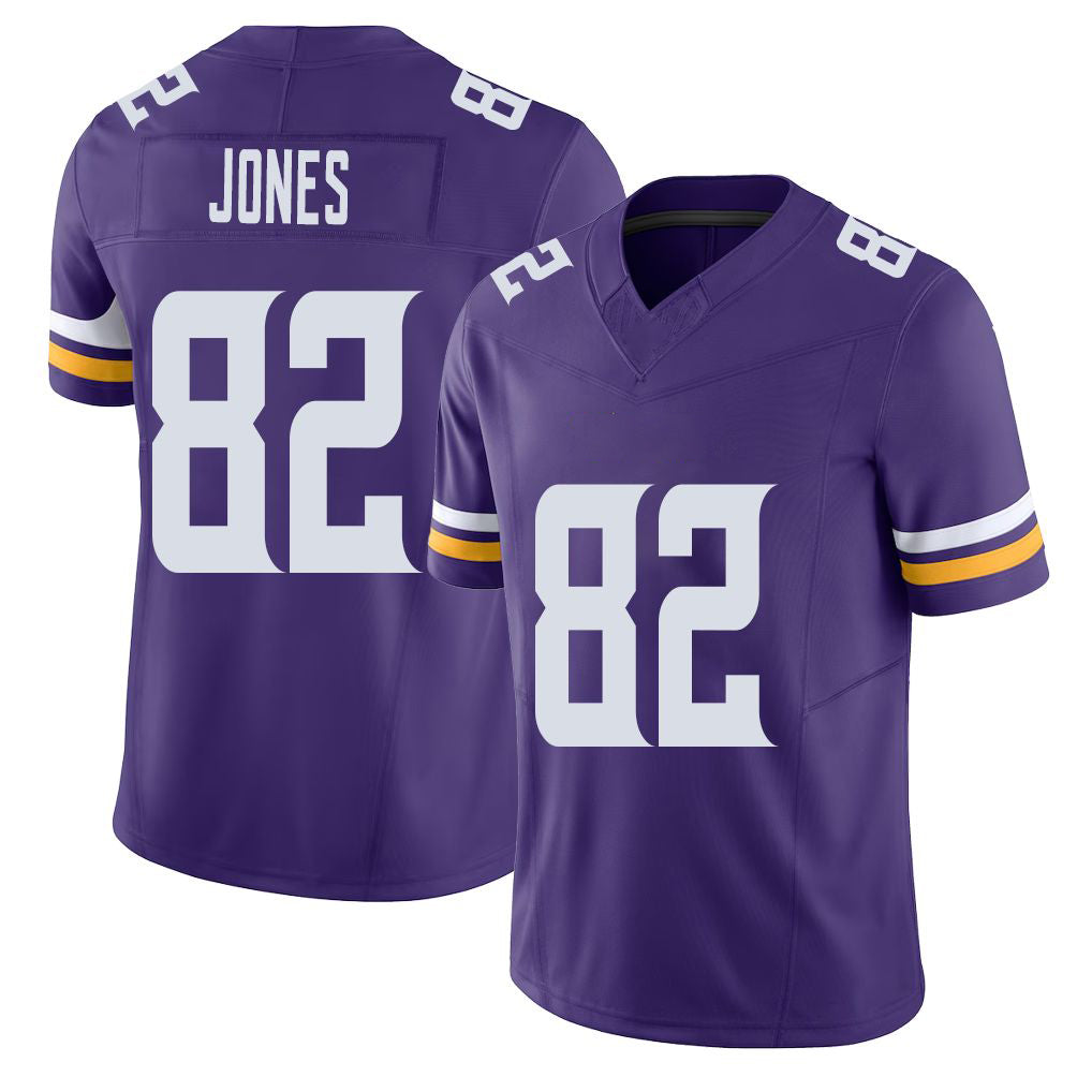 Minnesota #82 Jones Player Football V Neck Short Sleeve Jersey Purple Jeshaun For Men Youth Women Gift