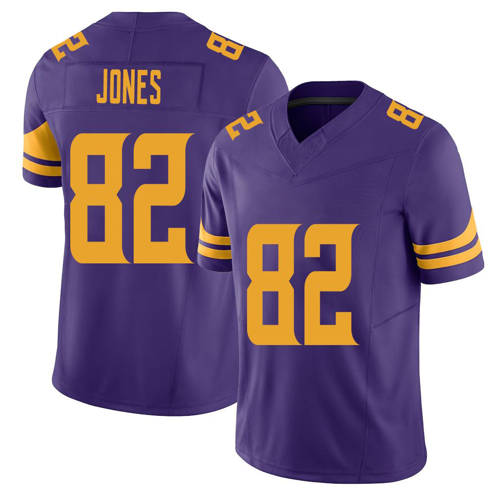 Minnesota #82 Jones Purple Player Football V Neck Short Sleeve Jersey Jeshaun For Men Youth Women Gift
