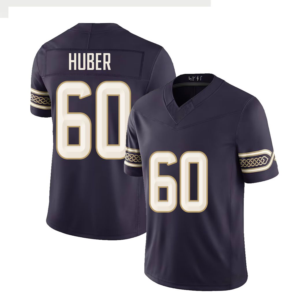 Minnesota #60 Huber Player Football V Neck Short Sleeve Purple Jersey Joe For Men Youth Women Gift