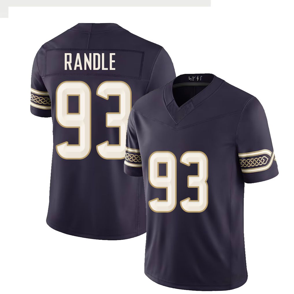 Minnesota #93 Randle Player Football V Neck Short Sleeve Purple Jersey John For Men Youth Women Gift