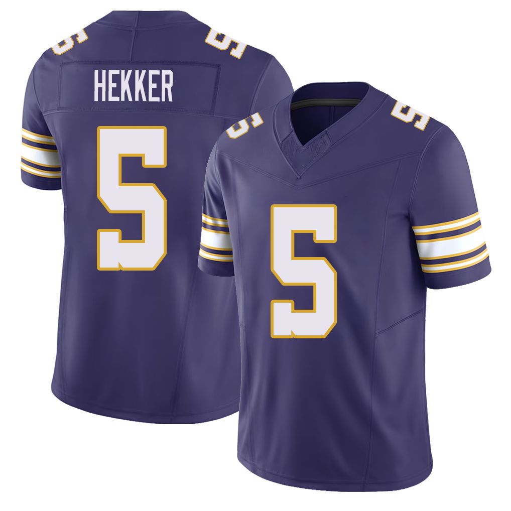 Minnesota #5 Hekker Player Football V Neck Short Sleeve Purple Jersey Johnny For Men Youth Women Gift