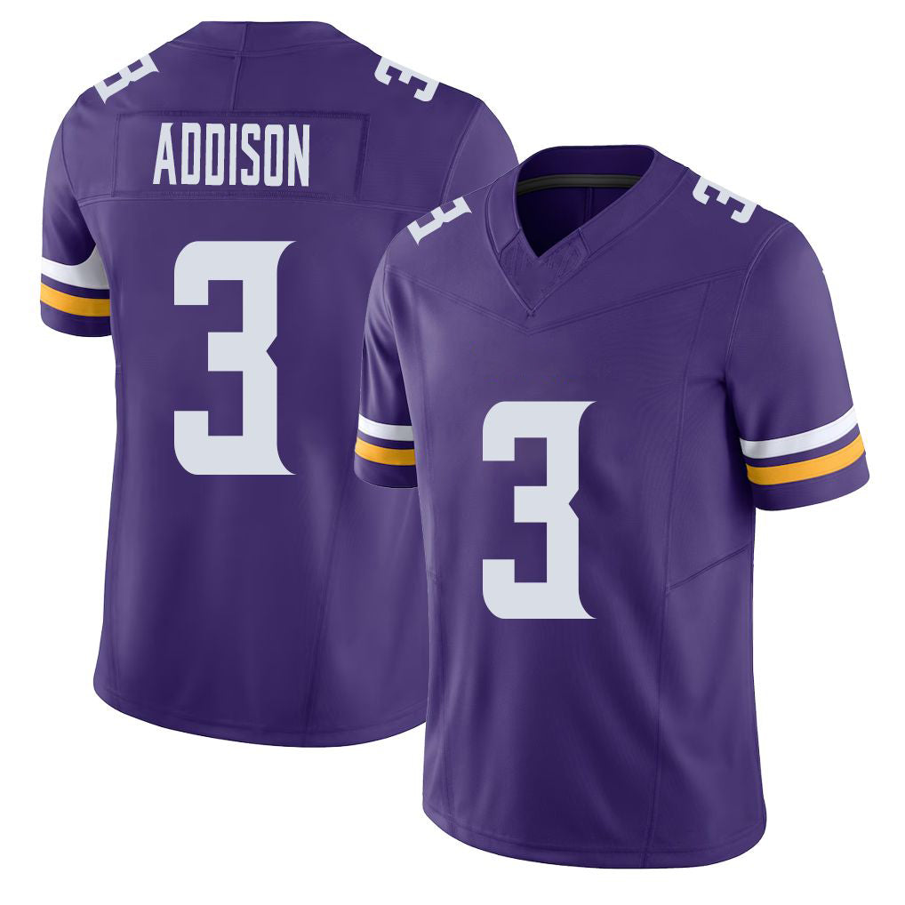 Minnesota #3 Addison Player Football V Neck Short Sleeve Jersey Purple Jordan For Men Youth Women Gift
