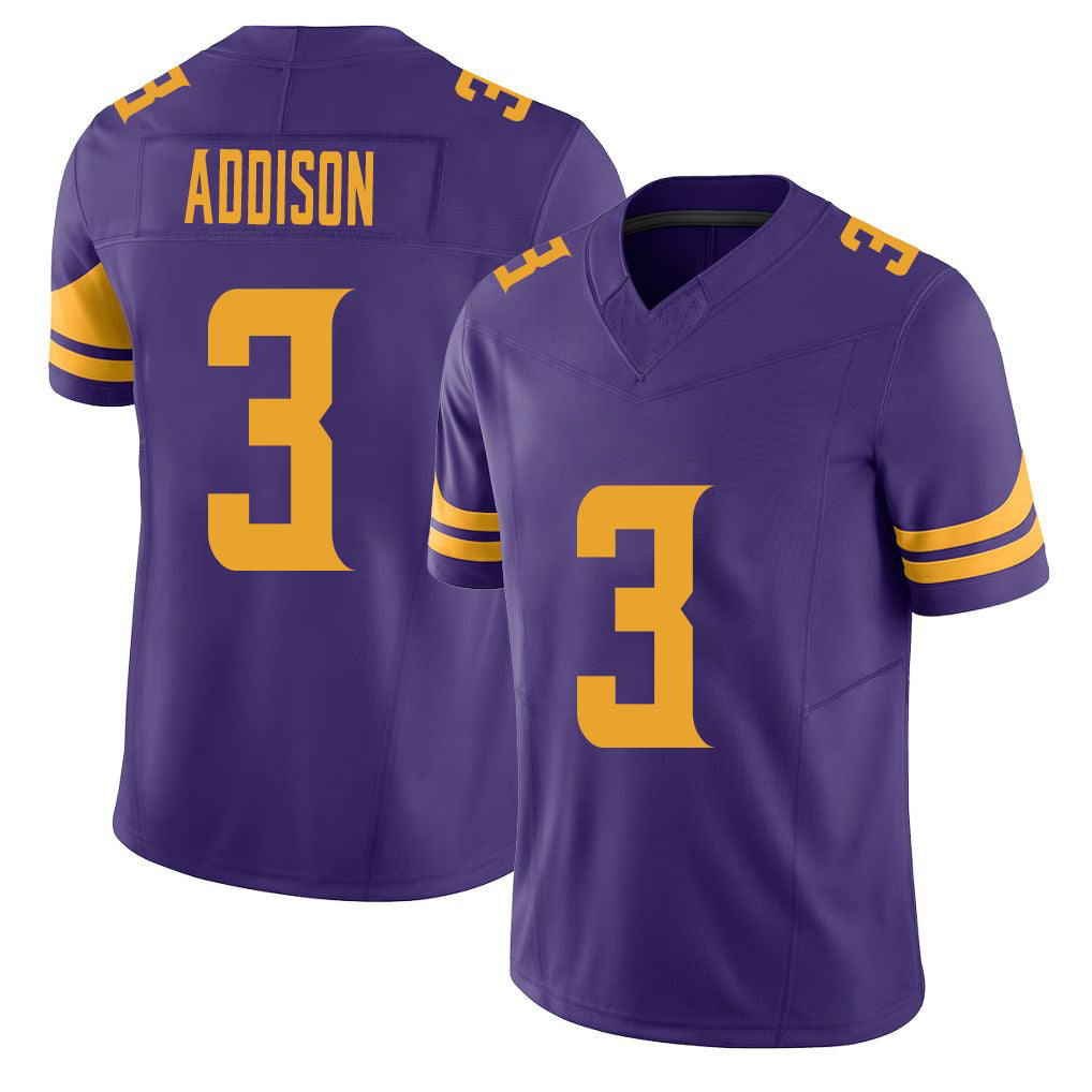 Minnesota #3 Addison Purple Player Football V Neck Short Sleeve Jersey Jordan For Men Youth Women Gift