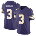 Minnesota #3 Addison Player Football V Neck Short Sleeve Purple Jersey Jordan For Men Youth Women Gift