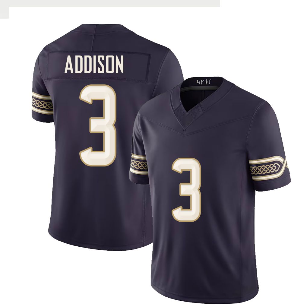 Minnesota #3 Addison Player Football V Neck Short Sleeve Purple Jersey Jordan For Men Youth Women Gift