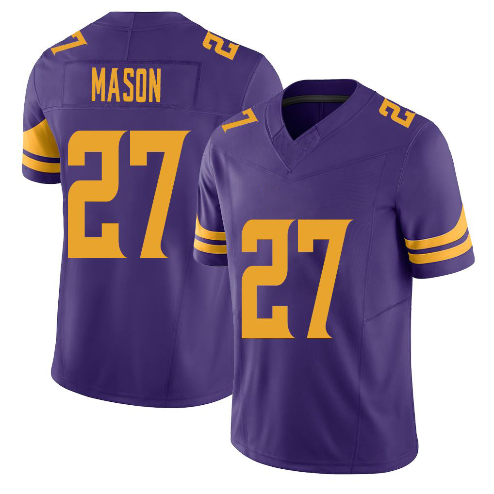 Minnesota #27 Mason Purple Player Football V Neck Short Sleeve Jersey Jordan For Men Youth Women Gift
