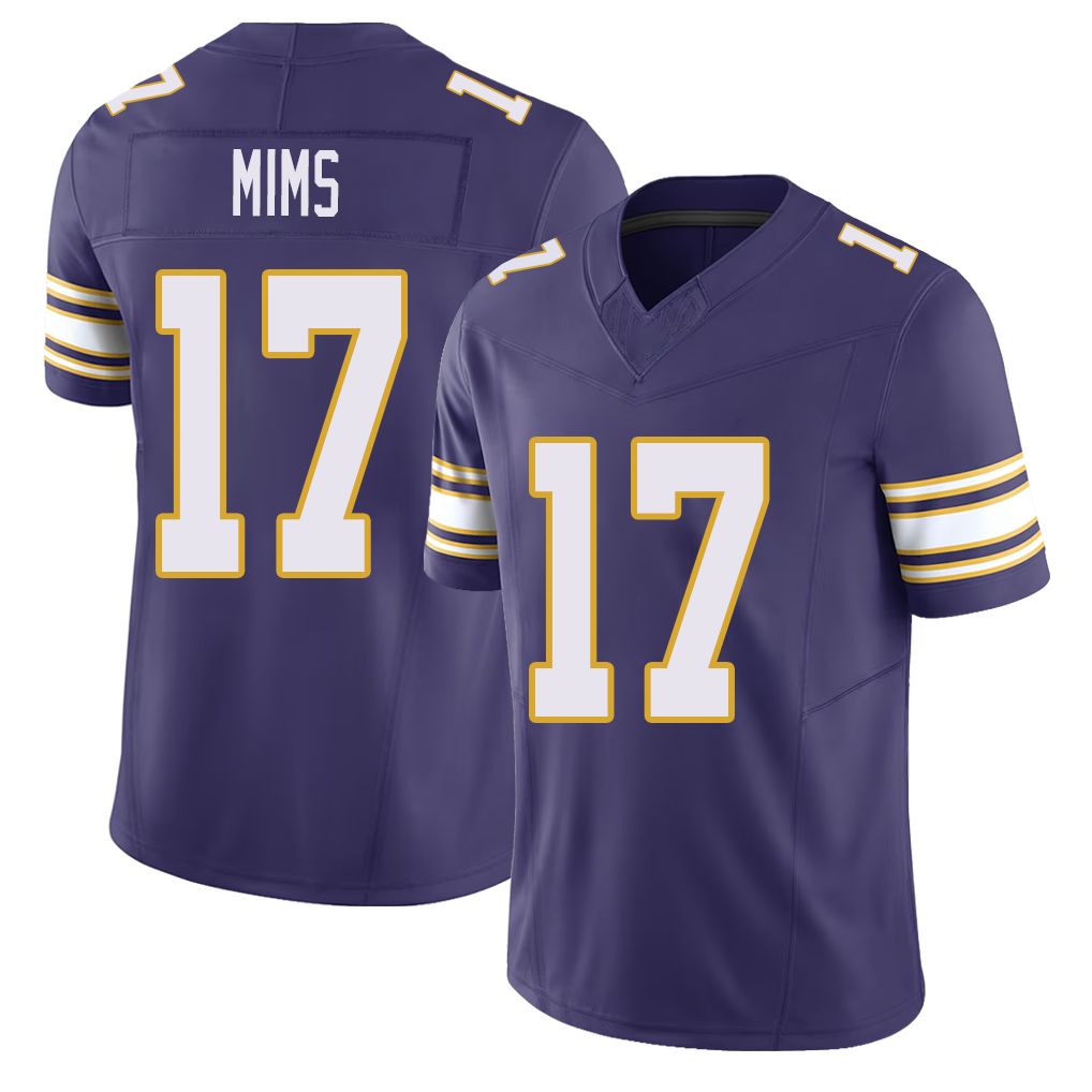 Minnesota #17 Mims Player Football V Neck Short Sleeve Purple Jersey Jordan For Men Youth Women Gift