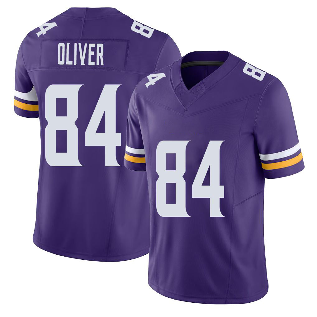 Minnesota #84 Oliver Player Football V Neck Short Sleeve Jersey Purple Josh For Men Youth Women Gift