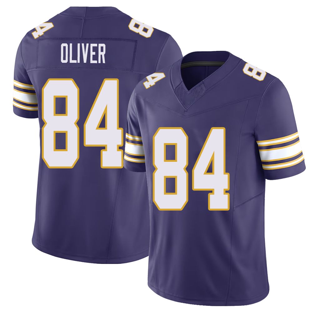 Minnesota #84 Oliver Player Football V Neck Short Sleeve Purple Jersey Josh For Men Youth Women Gift