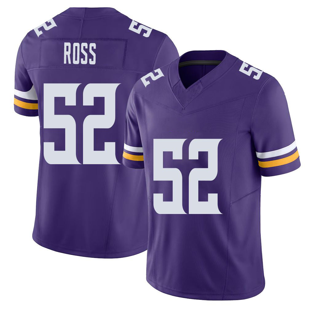Minnesota #52 Ross Player Football V Neck Short Sleeve Jersey Purple Josh For Men Youth Women Gift