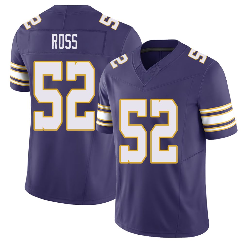 Minnesota #52 Ross Player Football V Neck Short Sleeve Purple Jersey Josh For Men Youth Women Gift