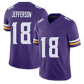 Minnesota #18 Jefferson Player Football V Neck Short Sleeve Jersey Purple Justin For Men Youth Women Gift