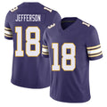 Minnesota #18 Jefferson Player Football V Neck Short Sleeve Purple Jersey Justin For Men Youth Women Gift
