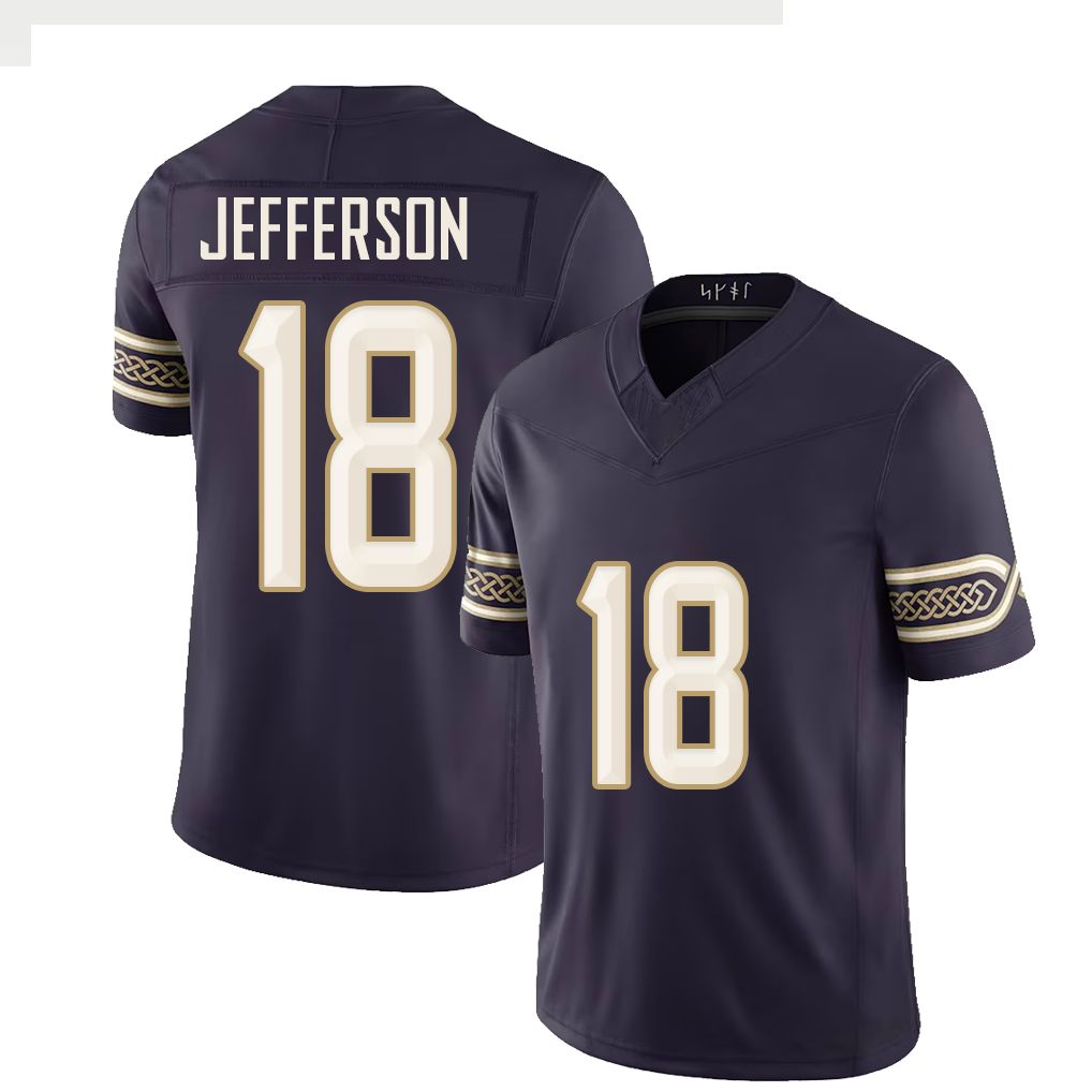 Minnesota #18 Jefferson Player Football V Neck Short Sleeve Purple Jersey Justin For Men Youth Women Gift