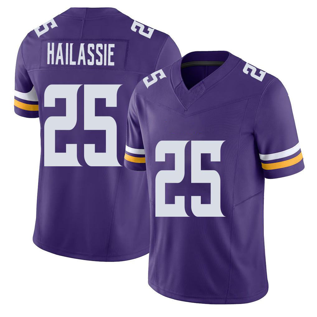 Minnesota #25 Hailassie Player Football V Neck Short Sleeve Jersey Purple Kahlef For Men Youth Women Gift
