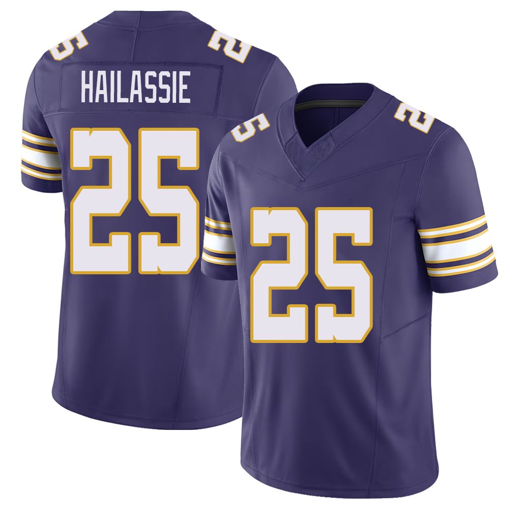 Minnesota #25 Hailassie Player Football V Neck Short Sleeve Purple Jersey Kahlef For Men Youth Women Gift