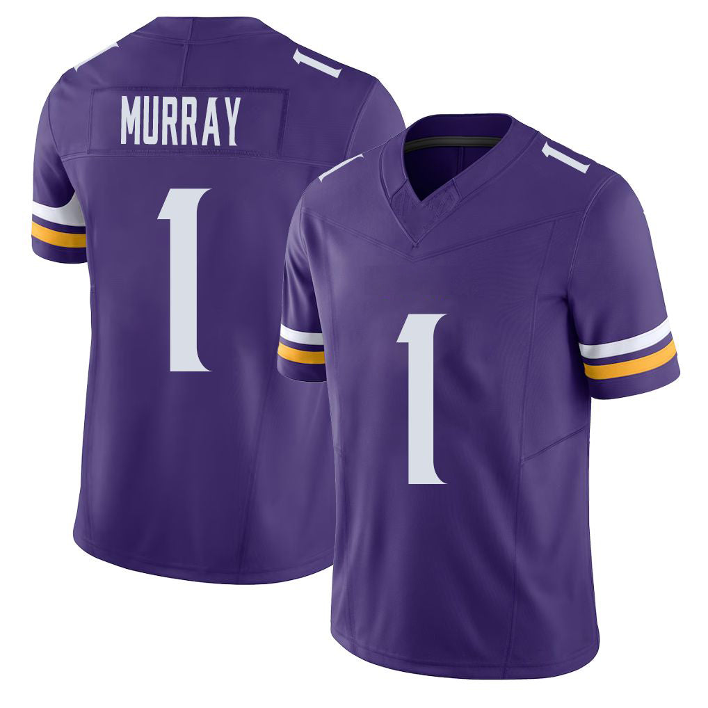 Minnesota #1 Murray Player Football V Neck Short Sleeve Jersey Purple Kyler For Men Youth Women Gift