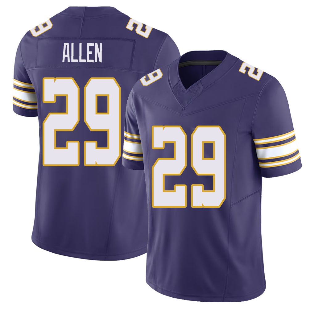 Minnesota #29 Allen Player Football V Neck Short Sleeve Purple Jersey Marcus For Men Youth Women Gift