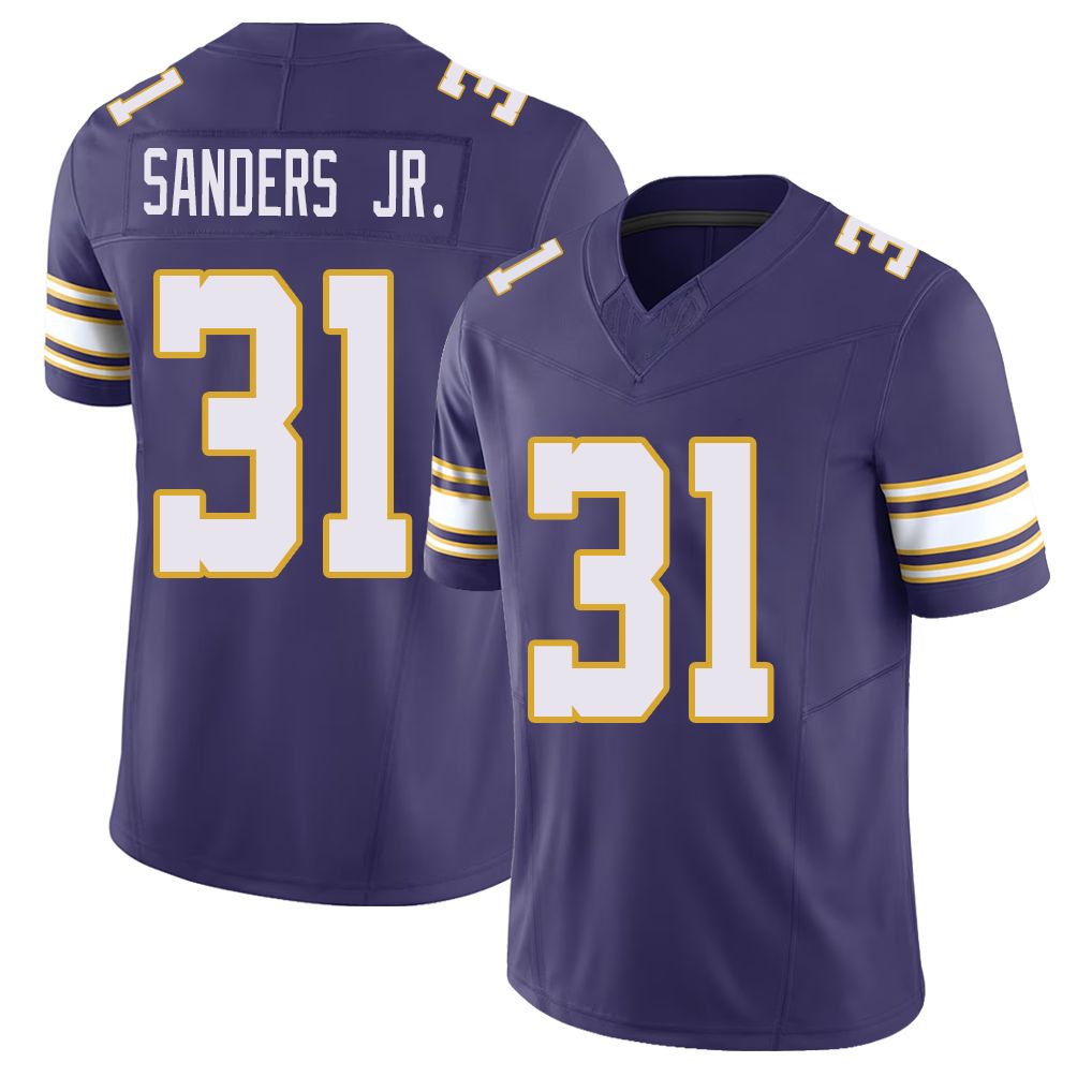 Minnesota #31 Sanders Jr. Player Football V Neck Short Sleeve Purple Jersey Marcus For Men Youth Women Gift