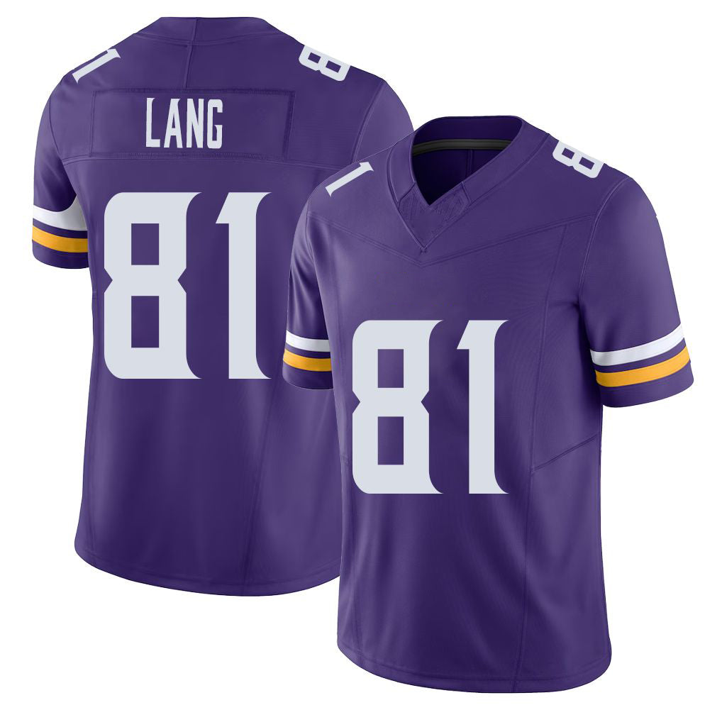 Minnesota #81 Lang Player Football V Neck Short Sleeve Jersey Purple Marshall For Men Youth Women Gift