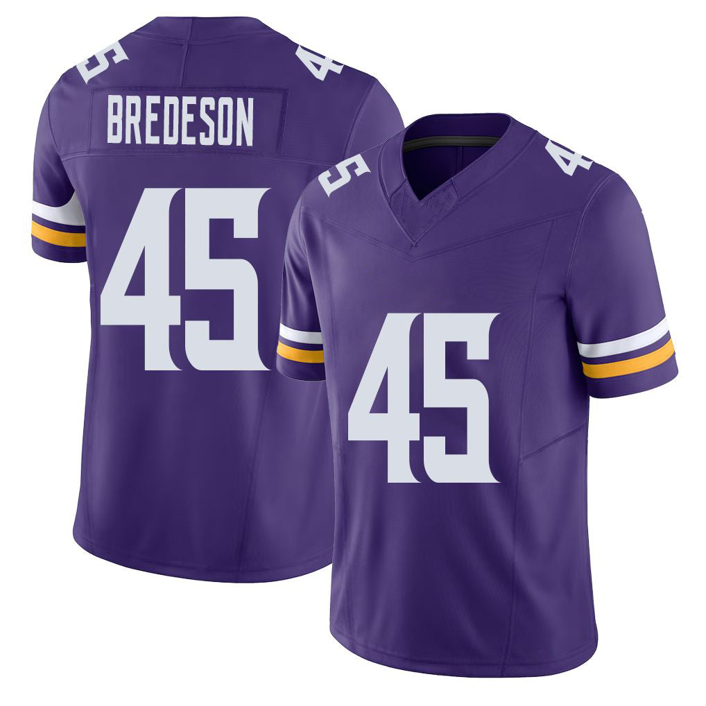 Minnesota #45 Bredeson Player Football V Neck Short Sleeve Jersey Purple Max For Men Youth Women Gift