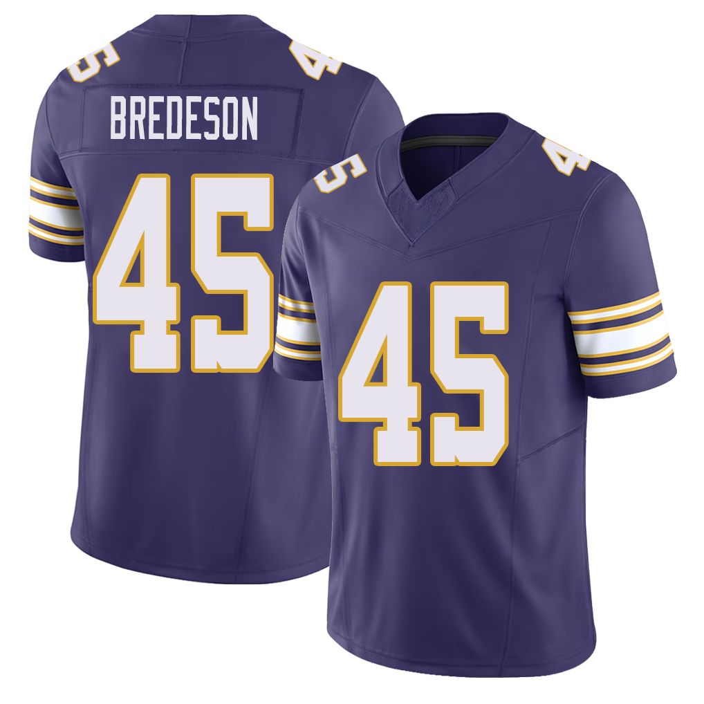 Minnesota #45 Bredeson Player Football V Neck Short Sleeve Purple Jersey Max For Men Youth Women Gift
