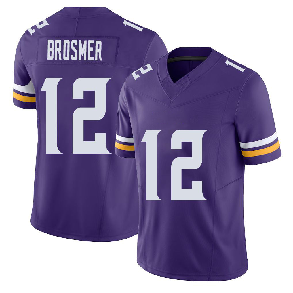 Minnesota #12 Brosmer Player Football V Neck Short Sleeve Jersey Purple Max For Men Youth Women Gift