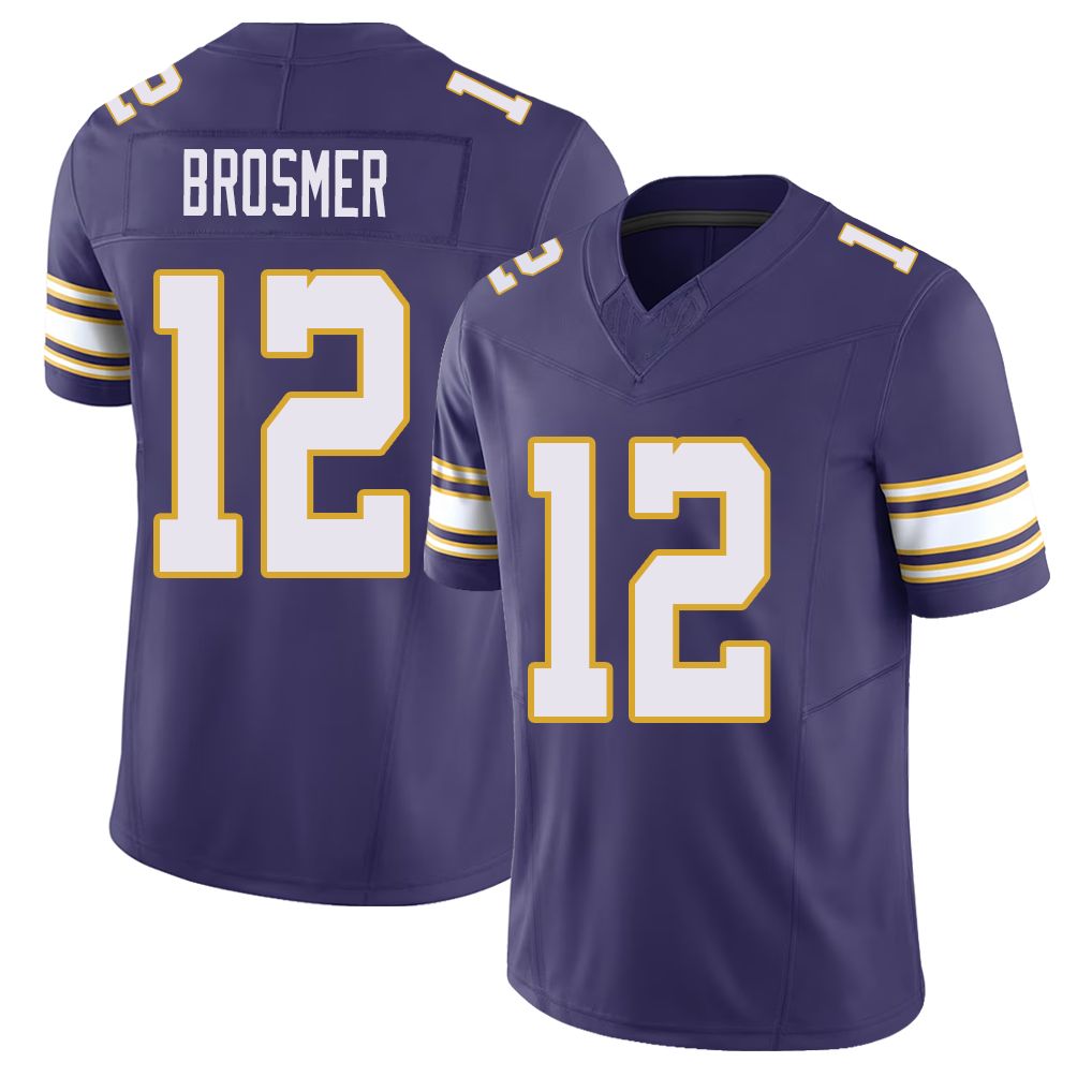 Minnesota #12 Brosmer Player Football V Neck Short Sleeve Purple Jersey Max For Men Youth Women Gift