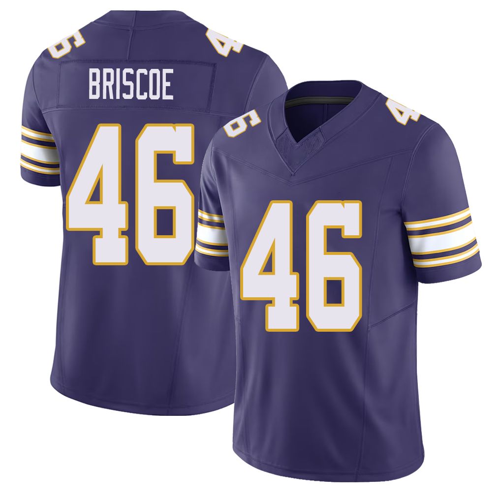 Minnesota #46 Briscoe Player Football V Neck Short Sleeve Purple Jersey Michael For Men Youth Women Gift