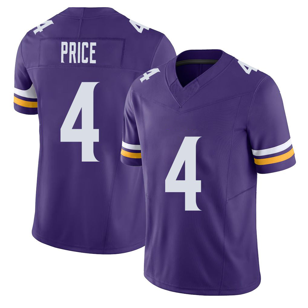 Minnesota #4 Price Player Football V Neck Short Sleeve Jersey Purple Myles For Men Youth Women Gift
