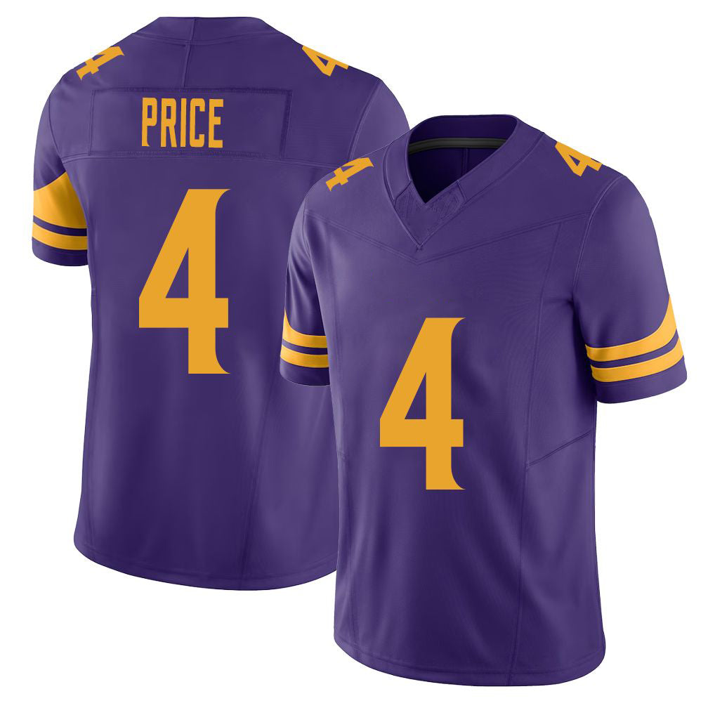 Minnesota #4 Price Purple Player Football V Neck Short Sleeve Jersey Myles For Men Youth Women Gift